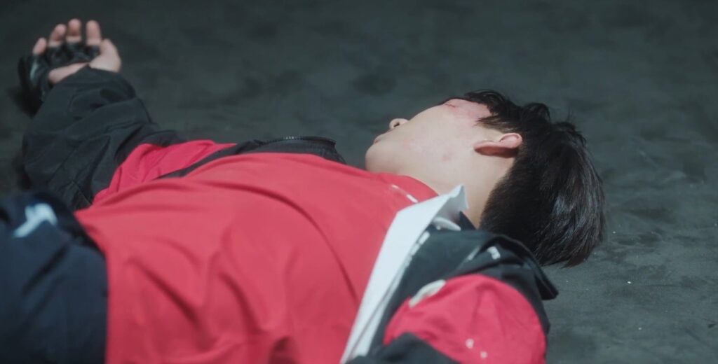 "Screenshot from Weak Hero Class 1 showing Hong Kyung as Oh Beom-seok attacking Choi Hyun-wook as Ahn Su-ho in the underground ring, representing the explosion of childhood trauma into violence." Source: Weak Hero Class 1, Wavve/Netflix. All rights reserved to the original creators.