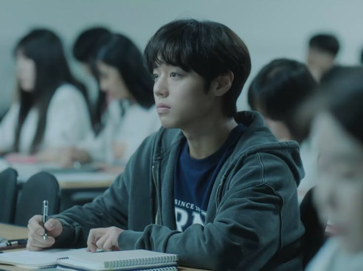 "Si-eun studying at the academy - showing his dedicated academic life before Su-ho's friendship taught him there was more to life than just grades and isolation. Source: Weak Hero Class 1, Wavve/Netflix"