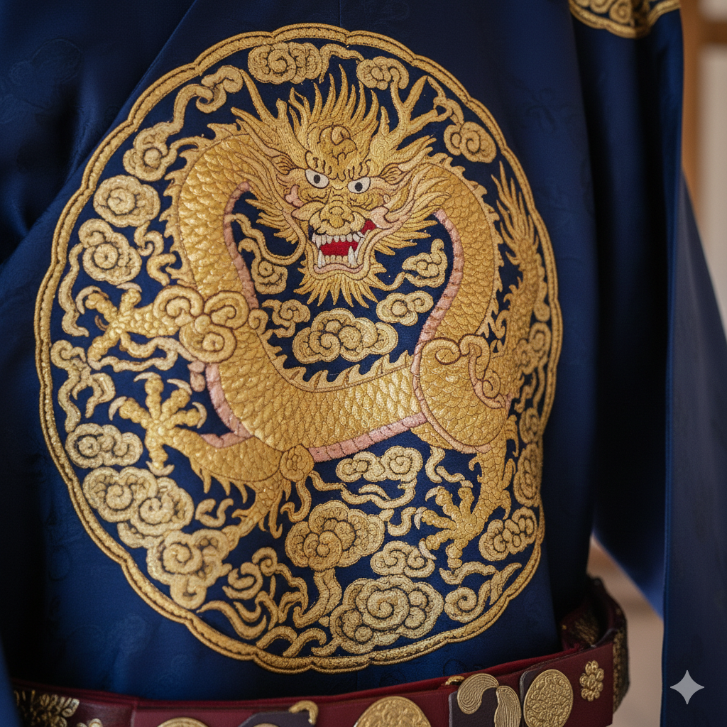Five-clawed golden dragon embroidery yongbo on Joseon king's robe