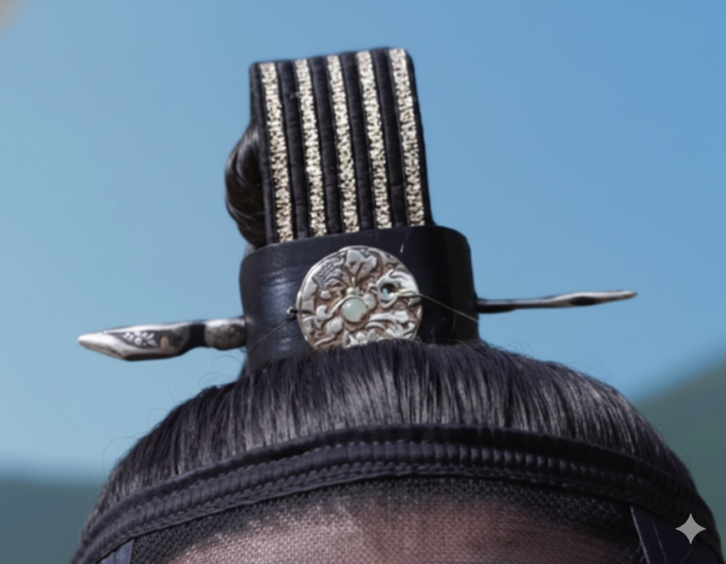 Traditional Korean royal sangtugwan topknot crown detail