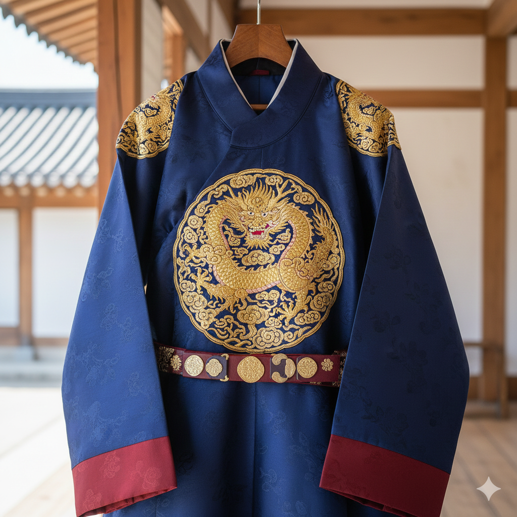 Early Joseon Dynasty Blue Gwanryongpo royal robe detail
